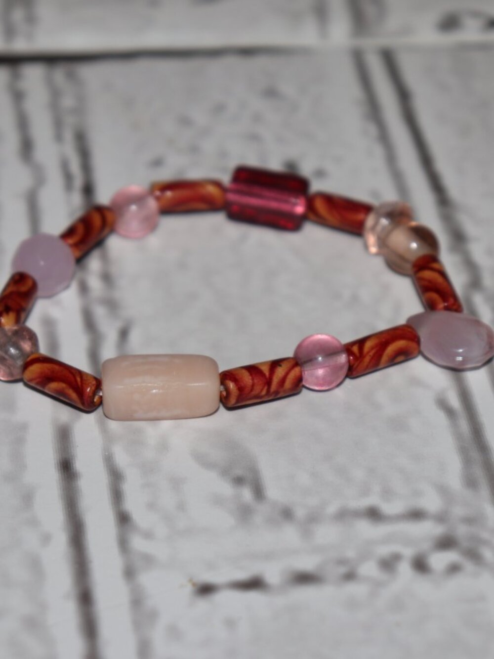 💗🤎✨ NWOT Wooden & Glass Beaded Bracelet · 7" · Elastic